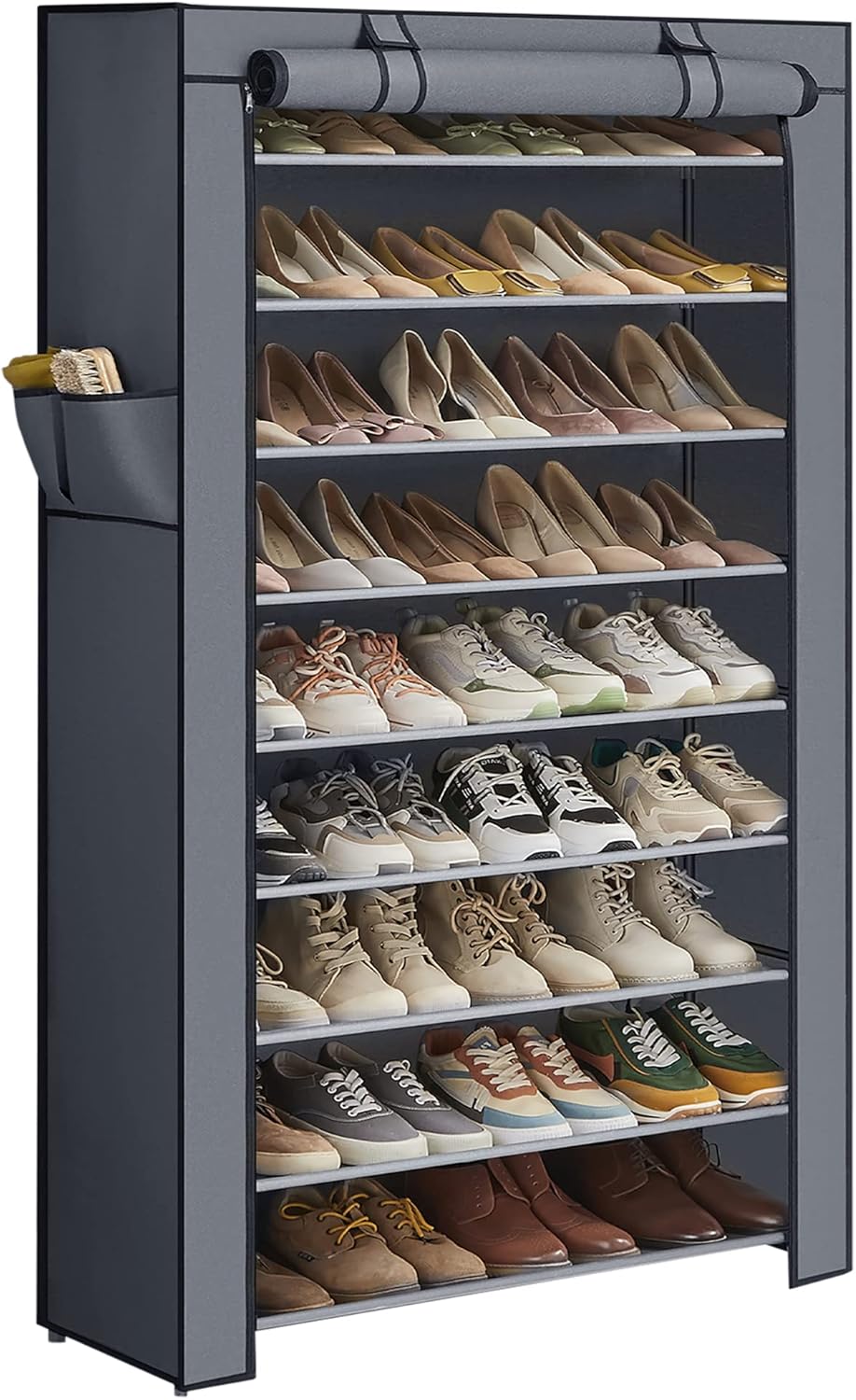 10-Tier Shoe Rack for 40-50 Pairs of Shoes, Gray Storage Solution