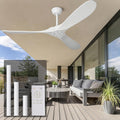 60 in White Ceiling Fan No Light - Natural Wood Blades, Indoor Outdoor