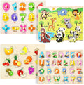 GRINNNIE Wooden Peg Puzzle for Toddlers - 4 Pack Montessori Set