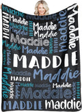 Personalized Name Blanket Black-Blue 50in x 60in - Custom Plush Throw