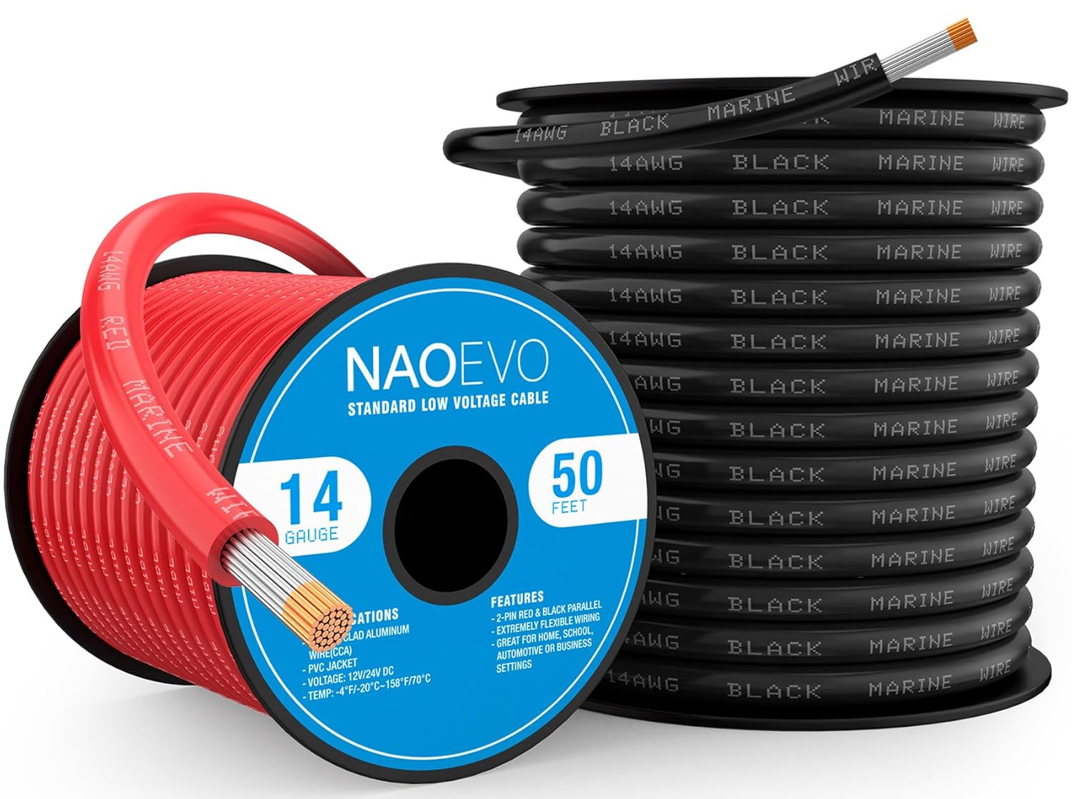 NAOEVO 14 Gauge Marine Wire for Boats, RVs, and More