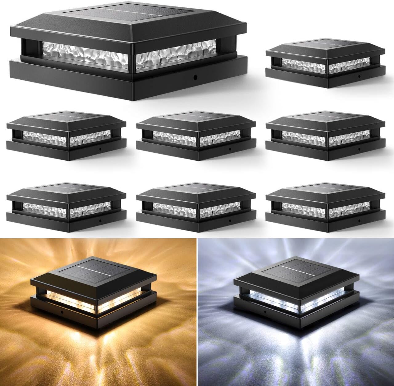 8-Pack Solar Post Lights with 2-Color Modes for Outdoor Use