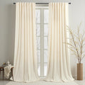 Cream Beige Velvet Curtain 90 in 2 Panels - Semi Blackout Cozy Drapes