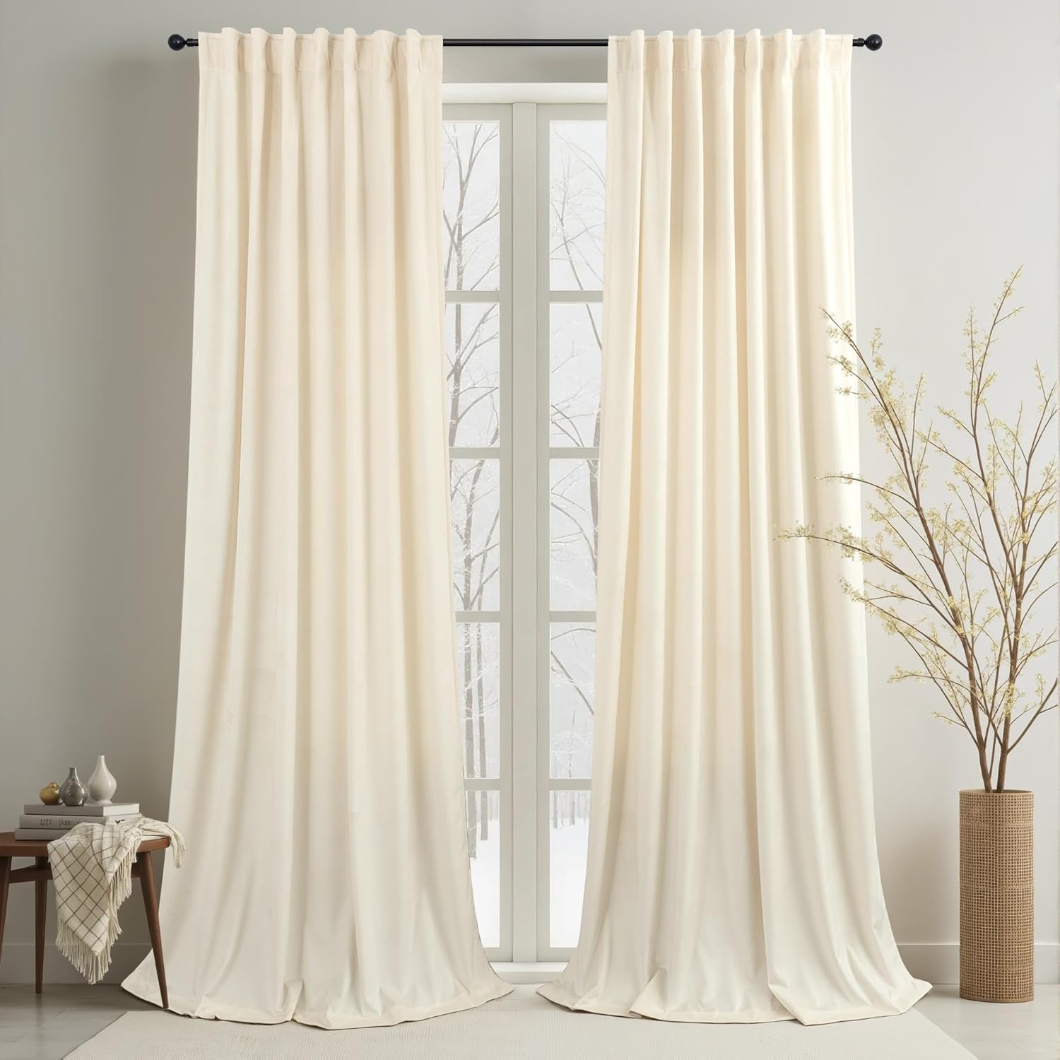 Cream Beige Velvet Curtain Panels for Cozy Farmhouse Decor