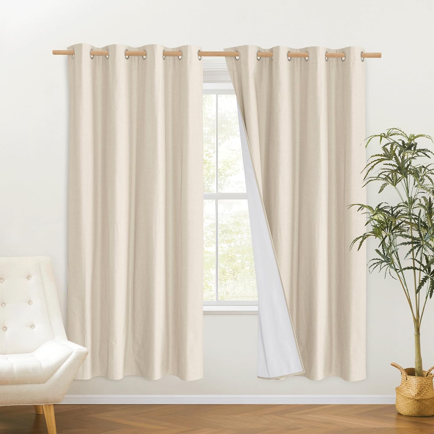 NICETOWN 100% Blackout Linen Curtains for Bedroom Privacy