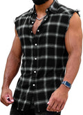 Men's Sleeveless Flannel Plaid Shirts Casual Button Down Cowboy