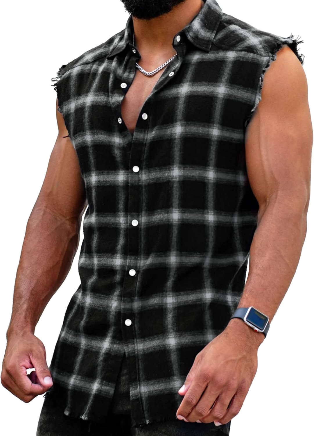 Men's Sleeveless Flannel Plaid Shirts for Casual Summer Style