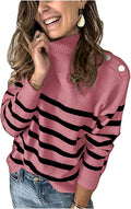 Striped Turtleneck Sweater Women - Cozy Ribbed Fall Pullover