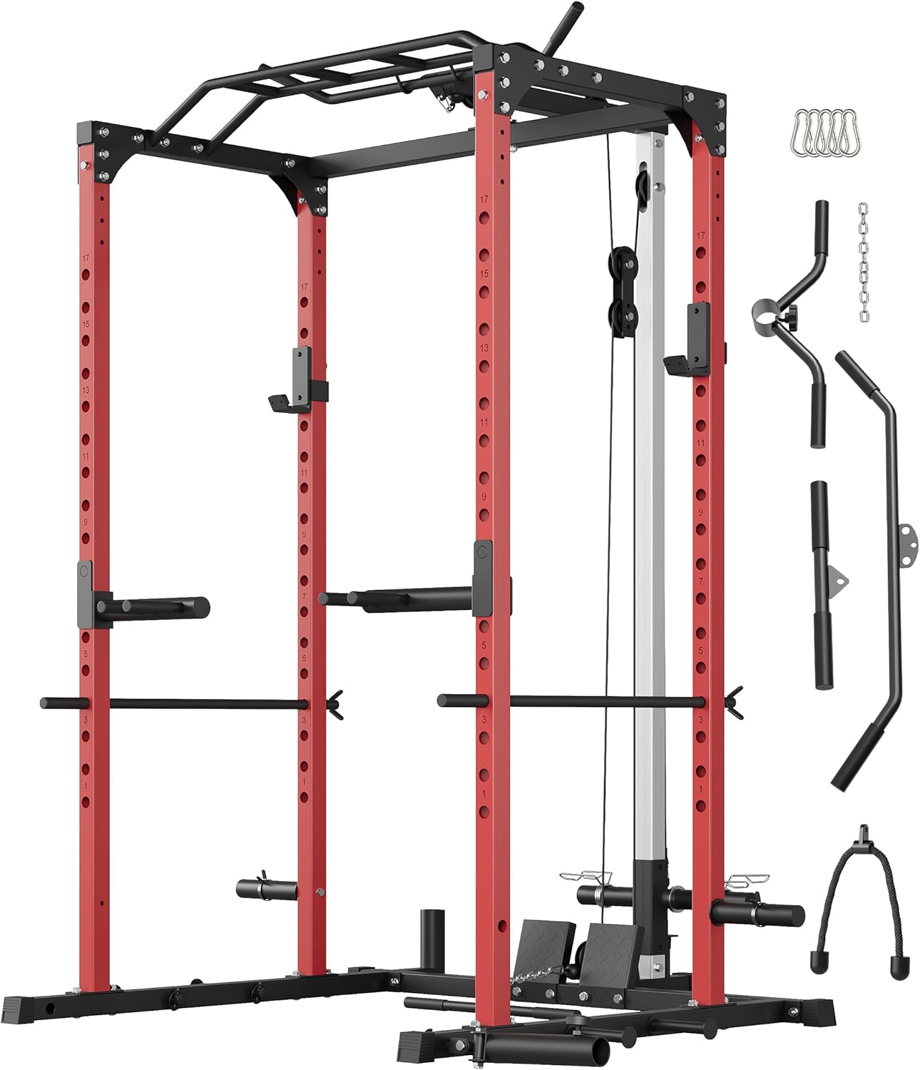 KUNRAM Power Cage: 1200LBS Squat Rack w/ Pulley - Ultimate Home Gym