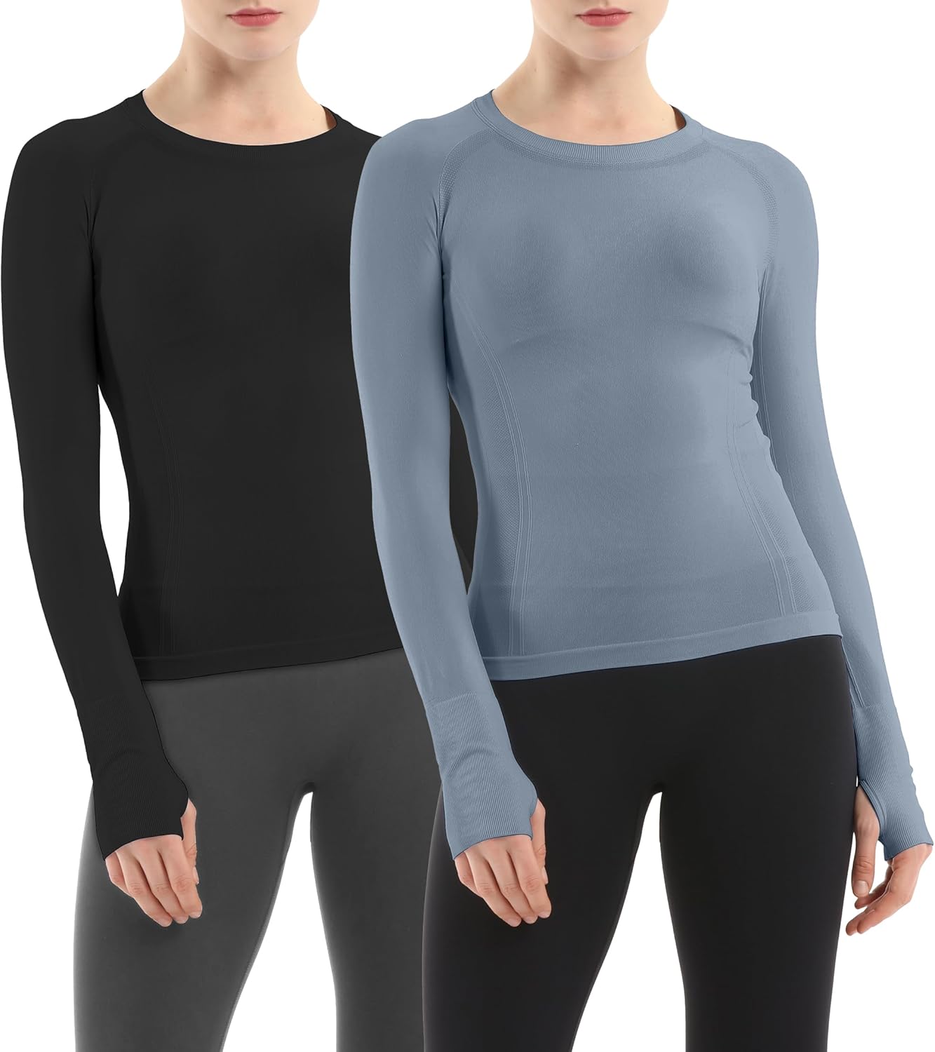 MathCat Seamless Workout Shirts for Women - 2 Pack Long Sleeve