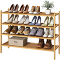 Long 4-Tier Bamboo Wood Shoe Rack for Closet & Entryway