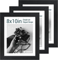 8x10 Picture Frame Set - 3 Pack Textured Black Solid Wood - Gallery