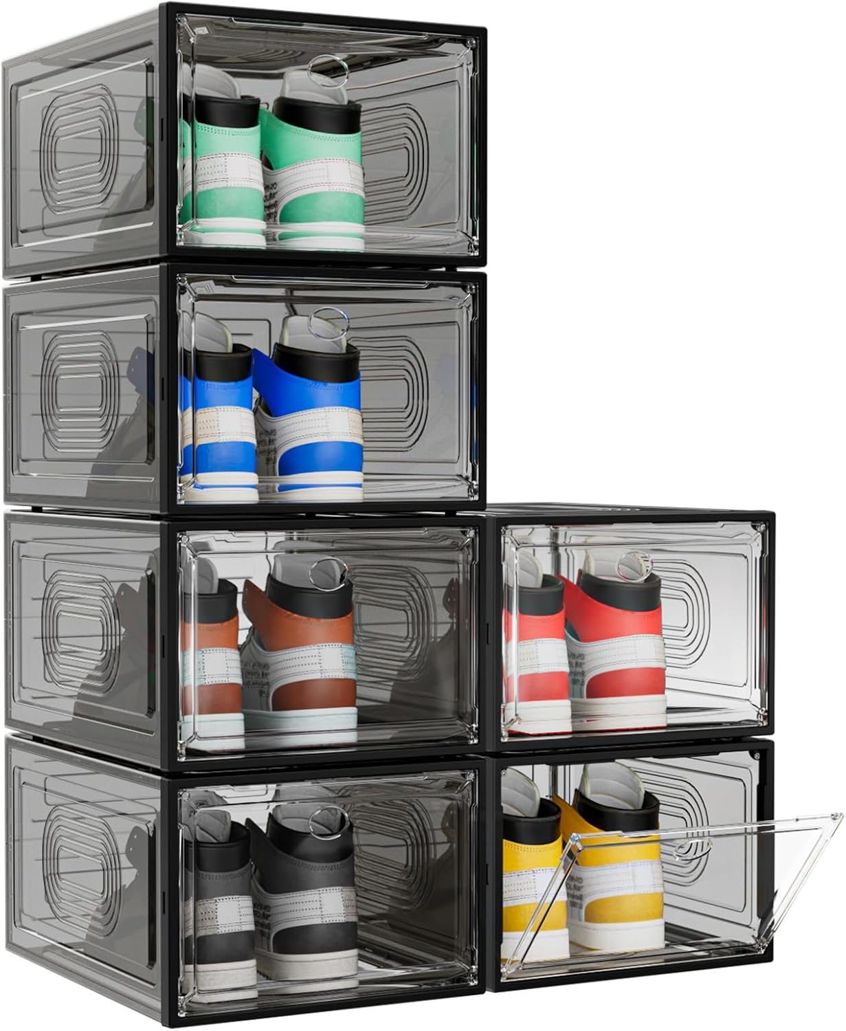 6 Pack Thicken Shoe Organizer Stackable with Magnetic Door