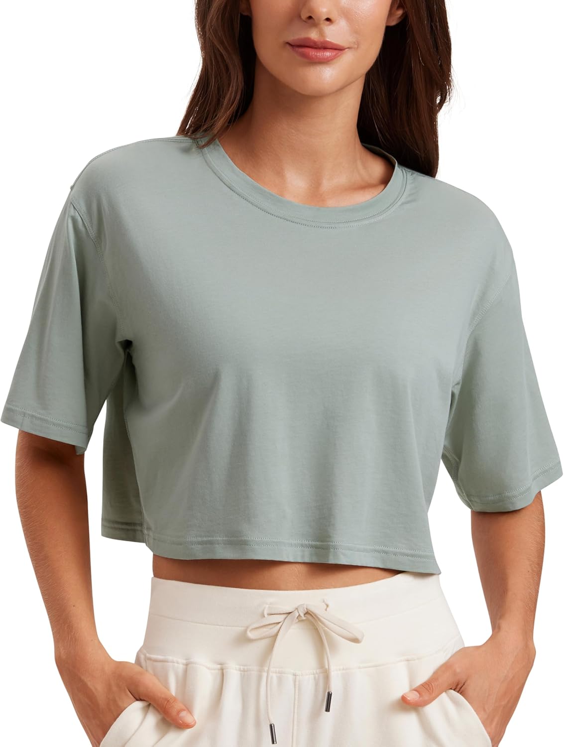 CRZ YOGA Pima Cotton Workout Crop Top - Run Comfortably!