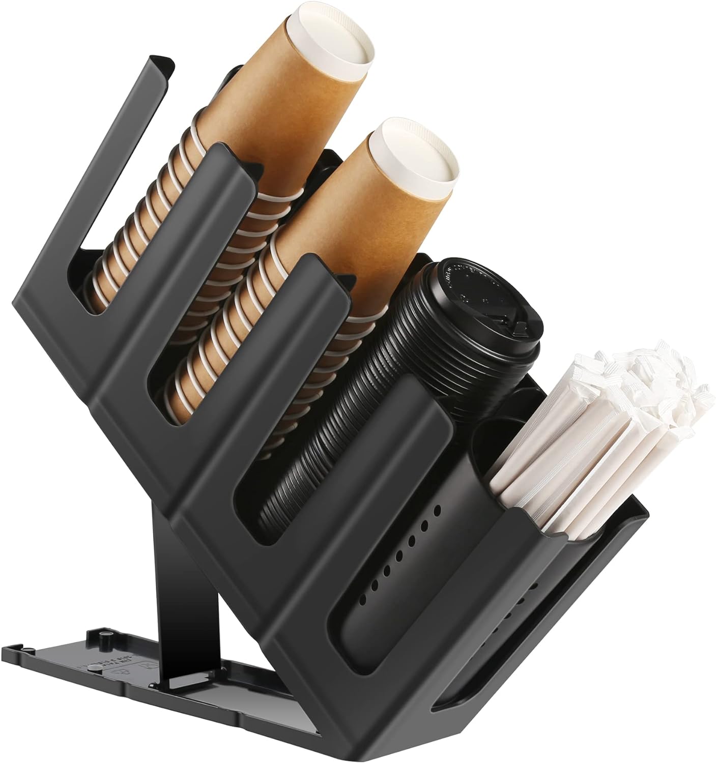 Paper Cup and Lid Holder with Straw Organizer for Coffee Stations