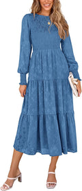 Long Sleeve Floral Midi Dress for Women with Handy Pockets