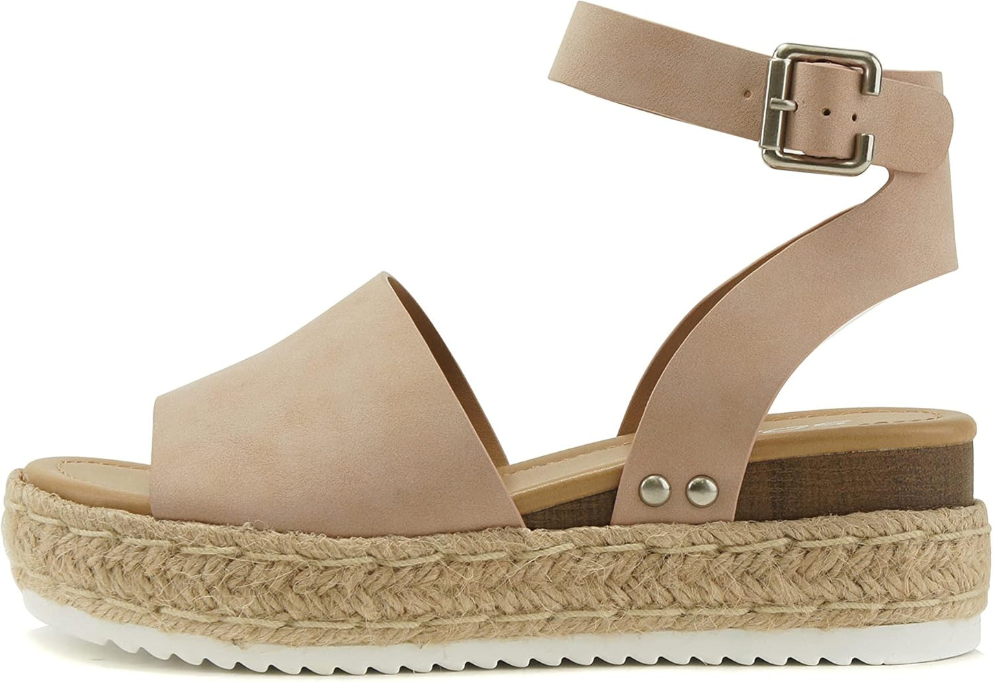 Soda Open Toe Buckle Ankle Strap Espadrilles Flatform Wedge Sandal
