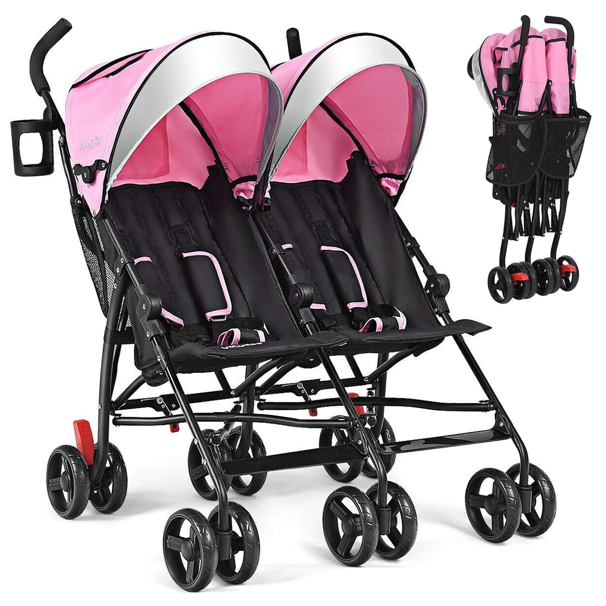 Lightweight Double Umbrella Stroller for Travel with Storage