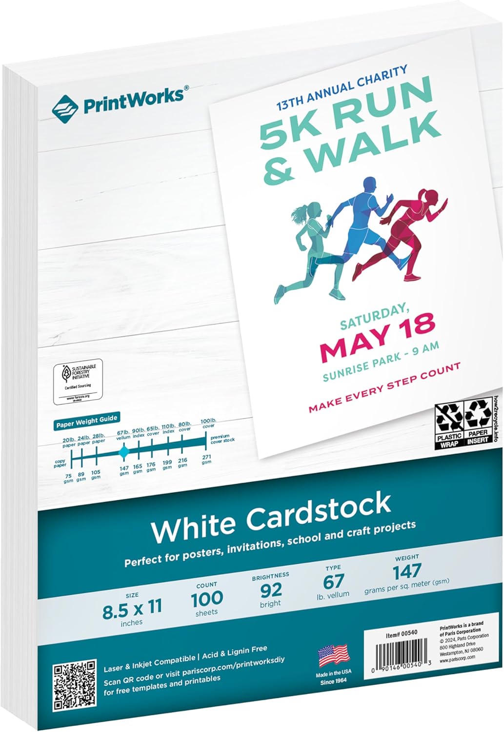 Printworks White Cardstock: 67 lb, 92 Bright, FSC Certified - Ideal for Projects!