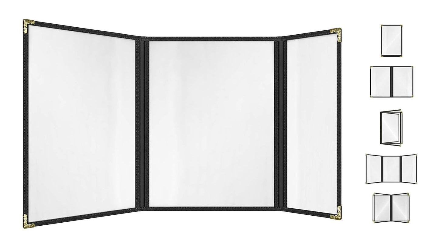 Goodsmart Restaurant Menu Covers 25 Pack Black Trifold Design