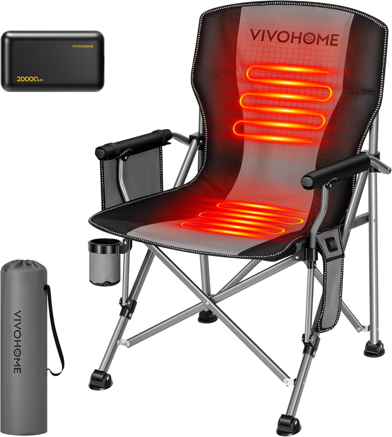 VIVOHOME Heated Camping Chair with Fast Charging
