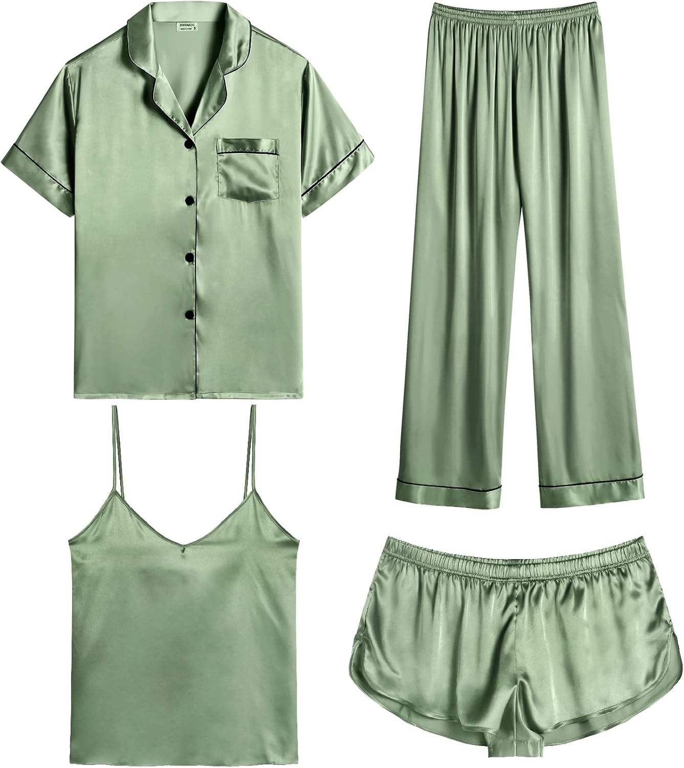 Luxurious 4-Piece Silk Satin Pajama Set for Women by SWOMOG