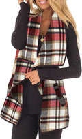 Unidear Womens Buffalo Plaid Vest Casual Lapel Open Front (Style 9DHM)