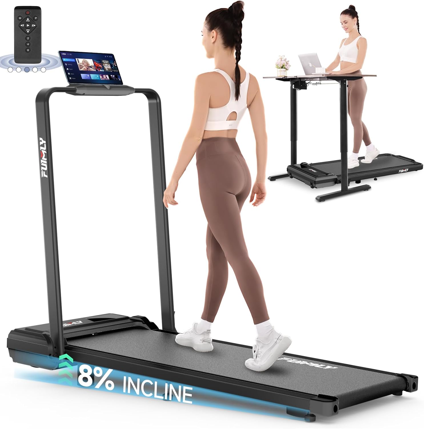 FUNMILY Walking Pad Treadmill with Incline for Home Office