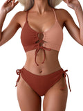 B2prity Women's Color Block Lace Up Bikini Set - Tie Side Fit