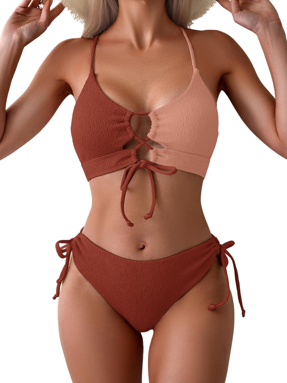 B2prity Women's Sexy Bikini Set with Lace Up and Color Block Design
