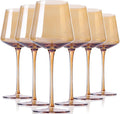 Amber Wine Glasses Set 6 - Modern Stemmed 16oz Colored Crystal