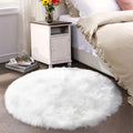 White Round Faux Fur Rug 5ft - Fluffy Washable Sheepskin Look