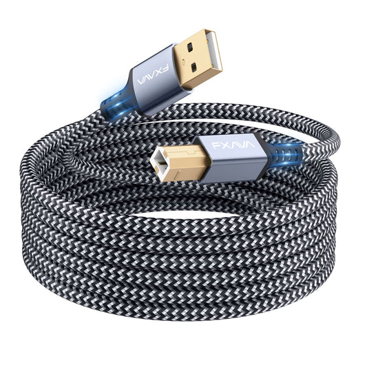 20ft Nylon Braided Printer Cable - Fast Data Transfer & Compatibility - FXAVA