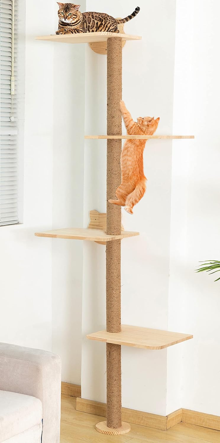 Cat Tree Wall Mounted Tall Scratching Post for Indoor Cats