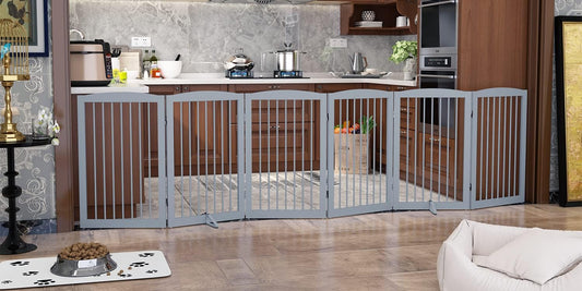 Freestanding Pet Gate for Dogs, Extra Wide Wooden Foldable Design