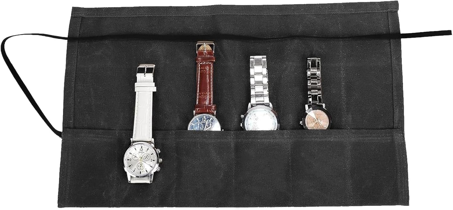 Handmade Waxed Canvas Watch Roll - 6 Slot Organizer