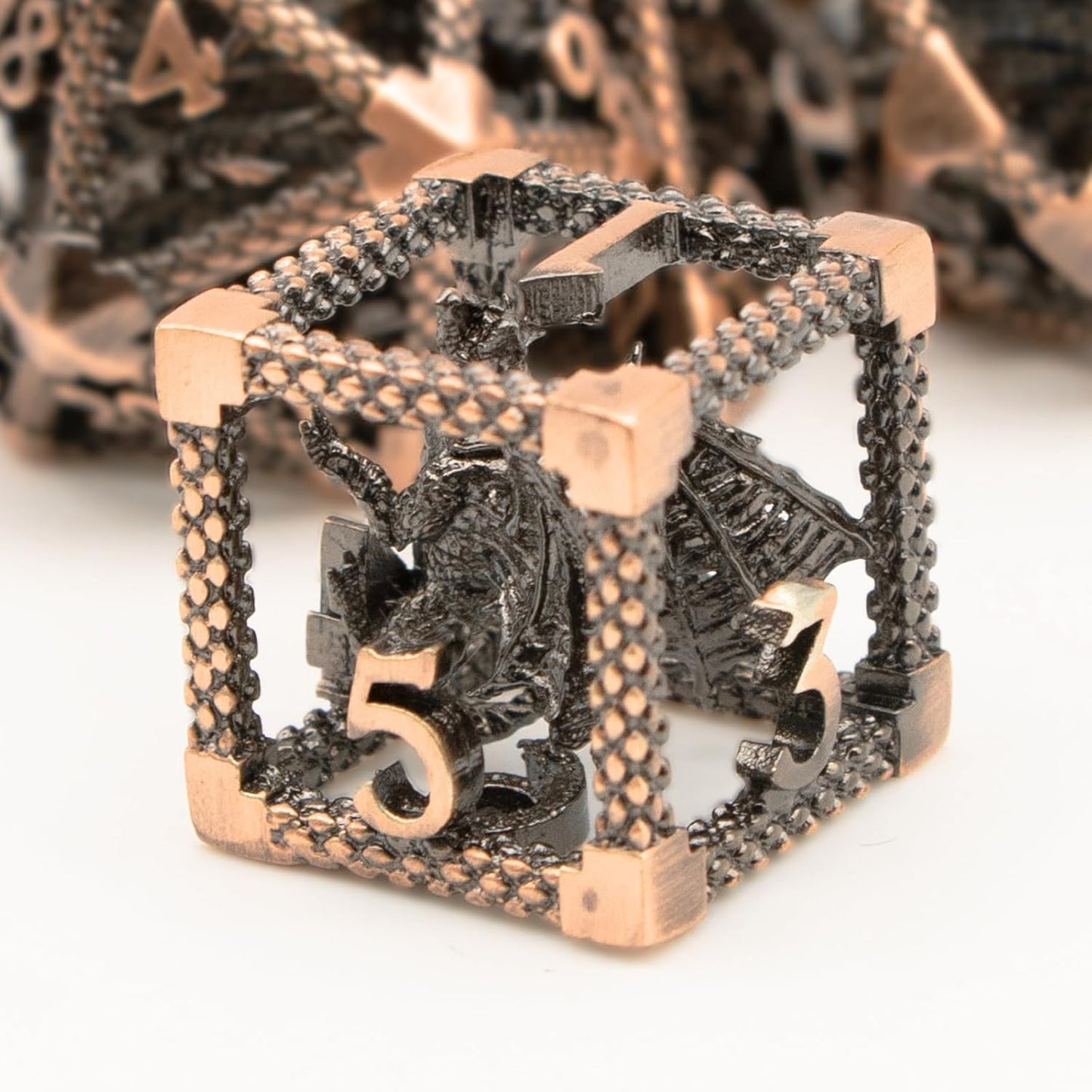D&D Metal Dice Set of 7PC with 3D Dragon Design for RPG