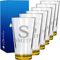 Personalized Yellow 16oz Pint Glasses Set of 6 - Engraved Gift for Men