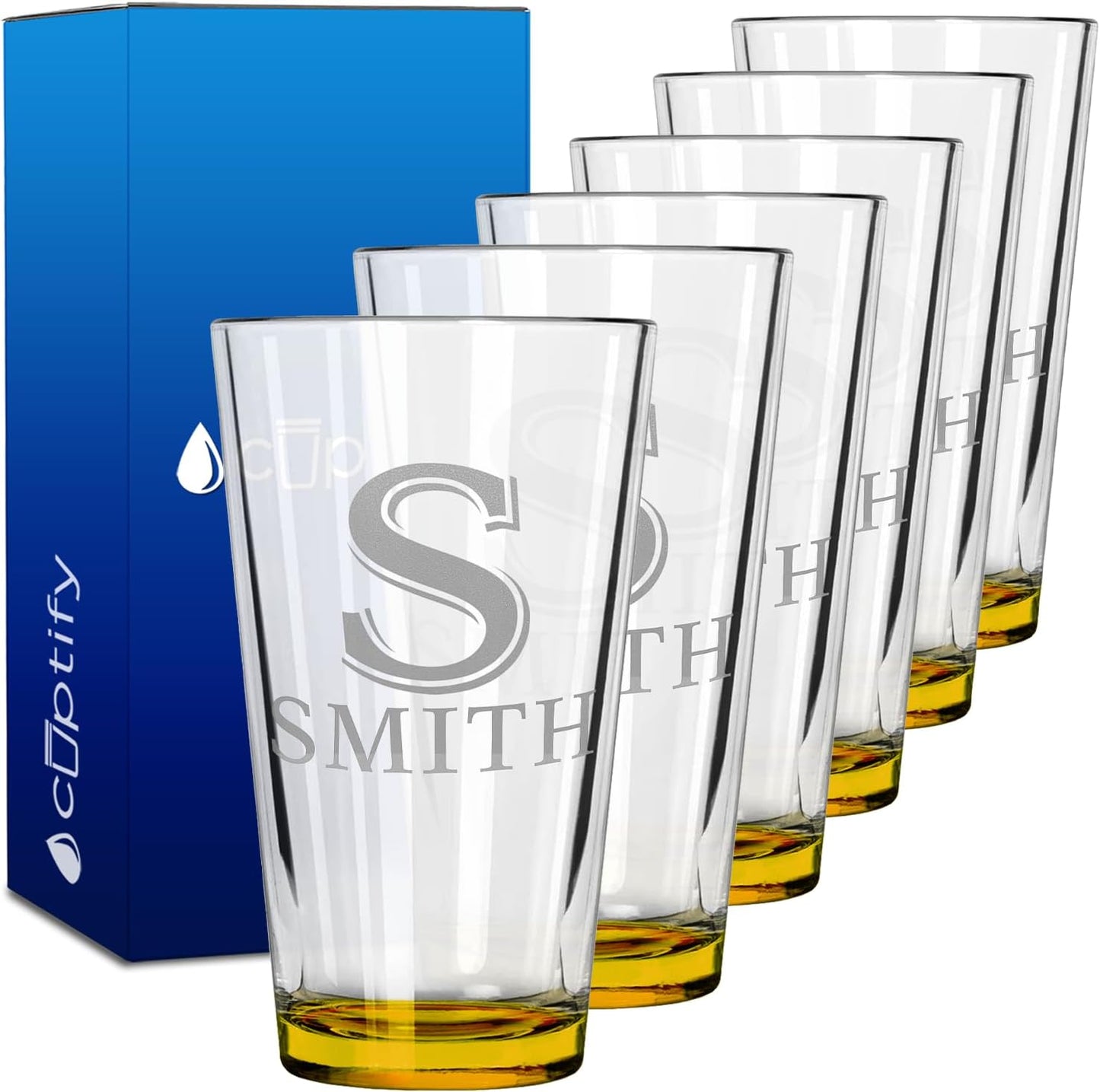 Personalized Beer Glasses Set of 6 Engraved 16oz Pint Glasses