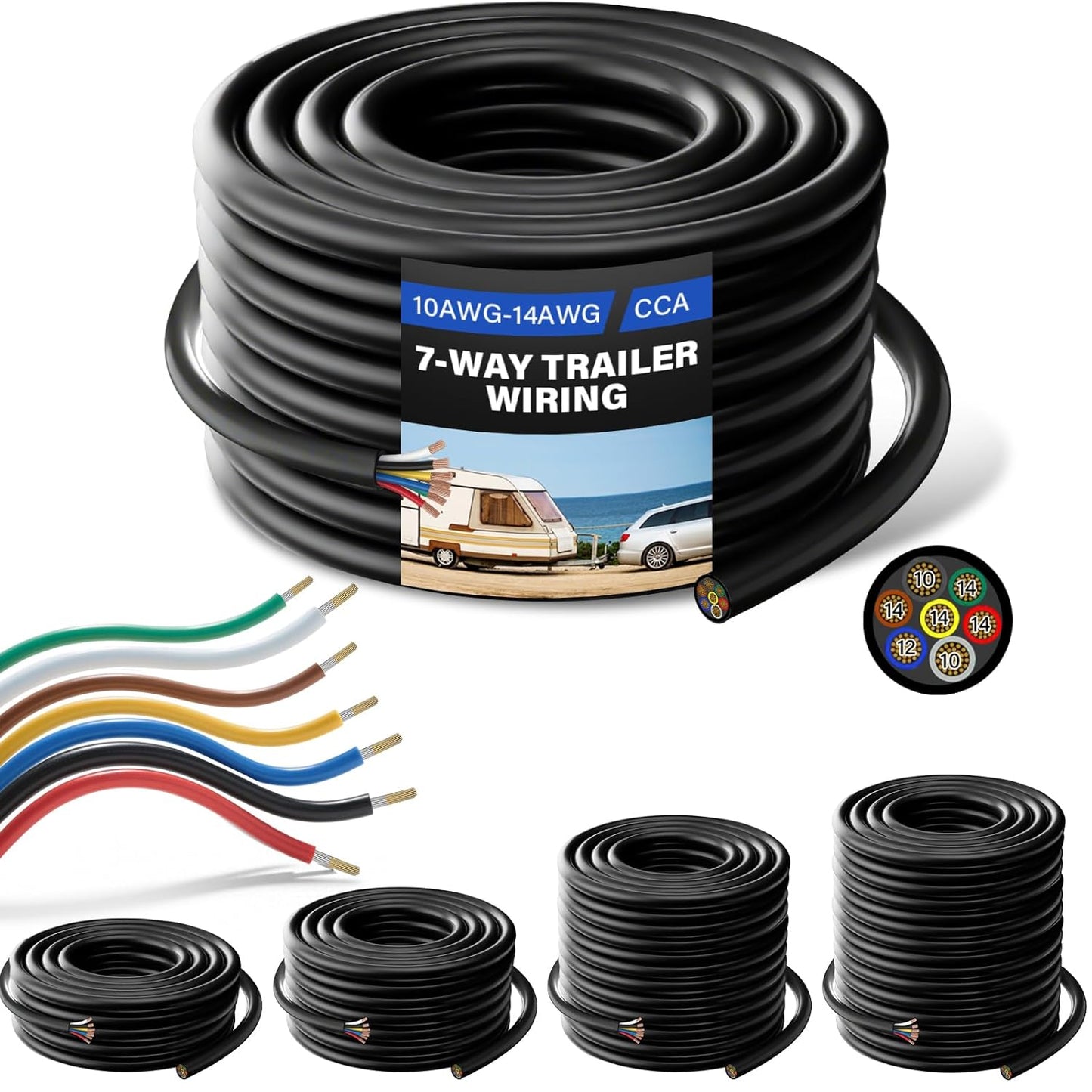 Heavy Duty 7 Way Trailer Wiring Harness for RVs and Campers