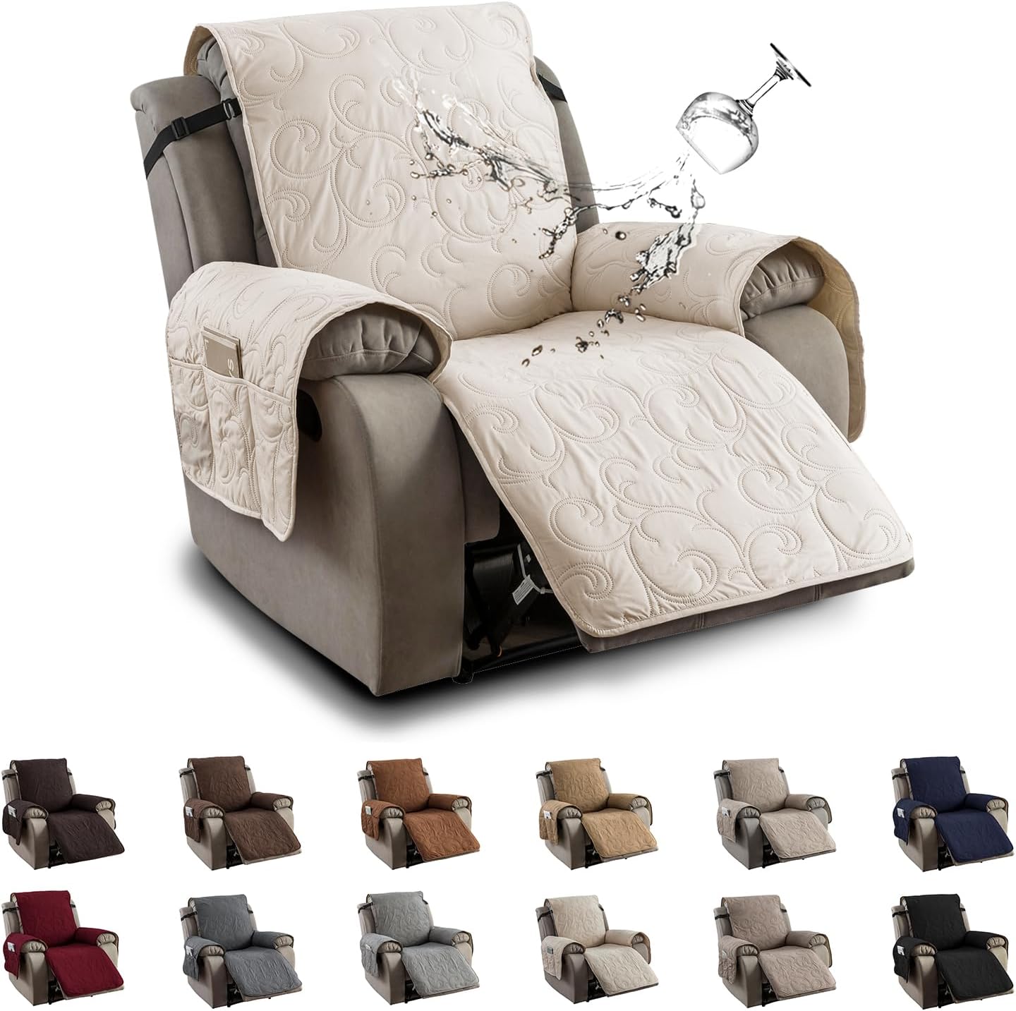 Waterproof Recliner Chair Cover - Non-Slip, Pet & Kid Friendly (Beige) - YUEANG