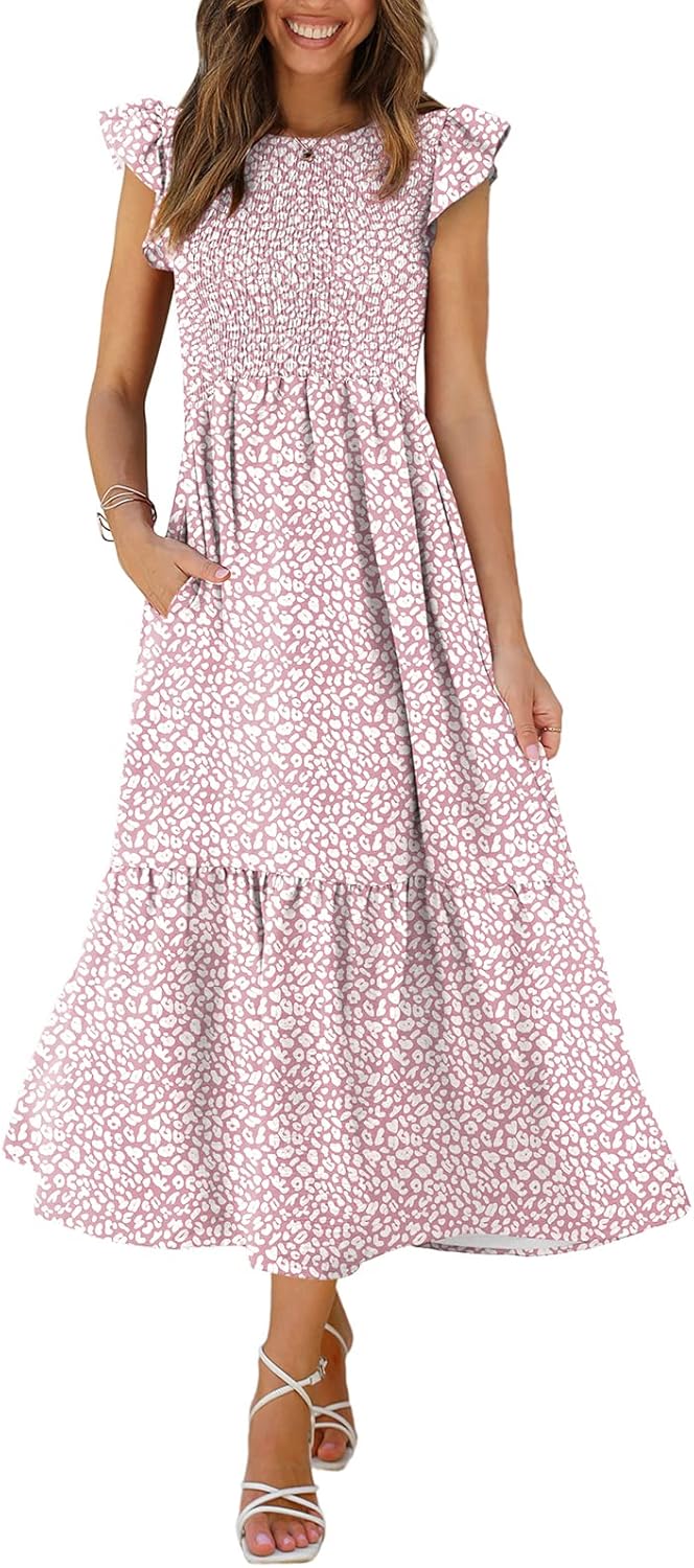 OFEEFAN Women's Casual Maxi Dresses with Pockets and Ruffles