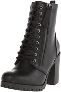 Women's Round Toe Stacked Lug Heel Lace Up Ankle Booties - Comfortable