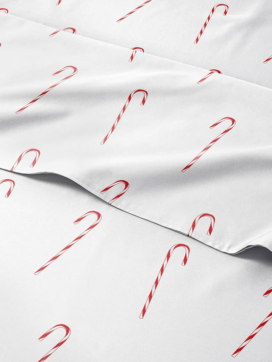 Queen Christmas Candy Canes Sheet Set for Cozy Holiday Bedding