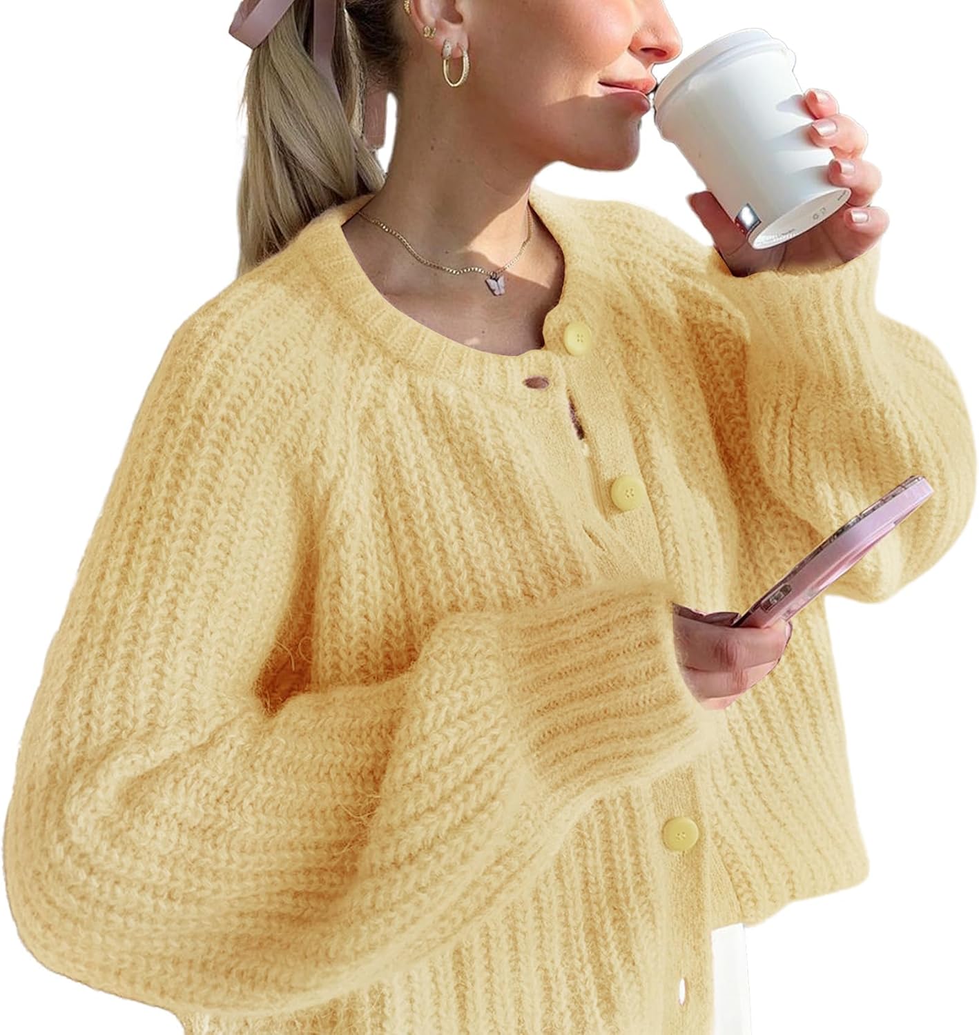 Womens Cardigan Sweater Button Down Long Sleeve Soft Knit