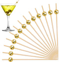 500 Handmade Bamboo Cocktail Picks - Elegant Gold Pearl Accents