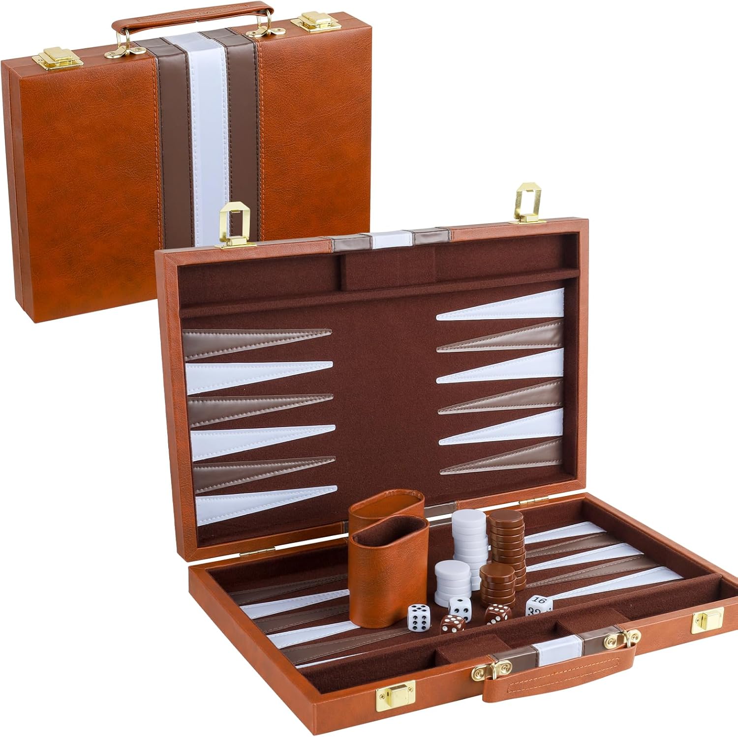 Classic Backgammon Set for 2 Players with PU Leather Case
