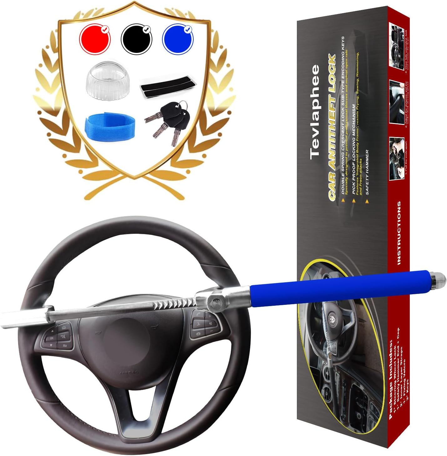 Tevlaphee Steering Wheel Lock Anti-Theft Device for Cars