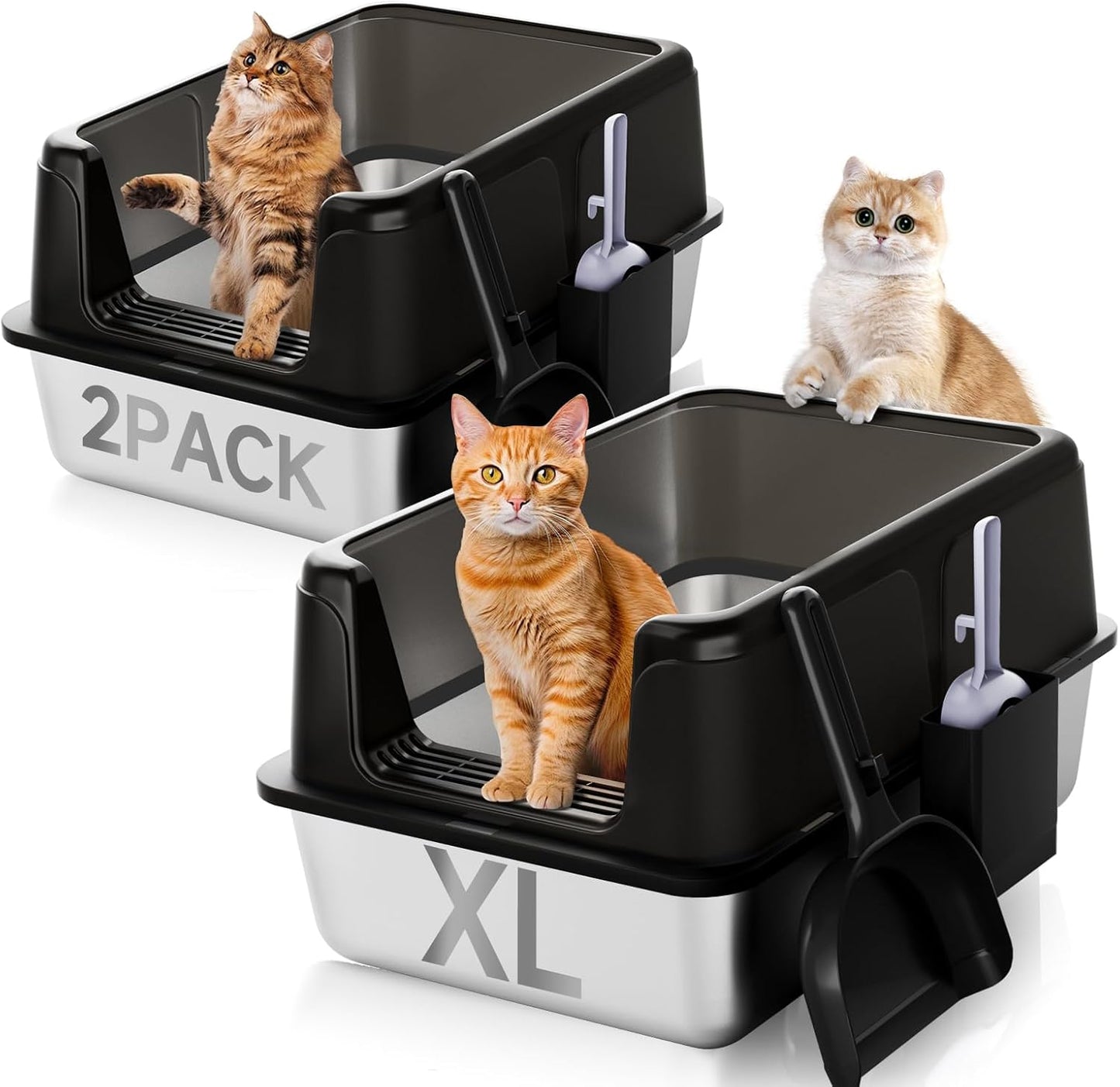 Extra Large Odor Free Steel Cat Litter Box with Tall Sides