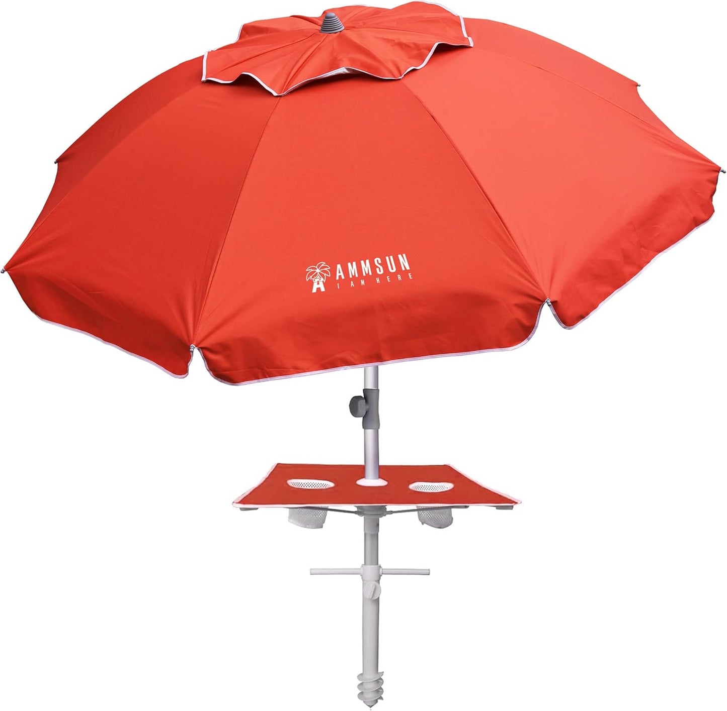7ft Heavy Duty Beach Umbrella with Built-in Table and Tilt